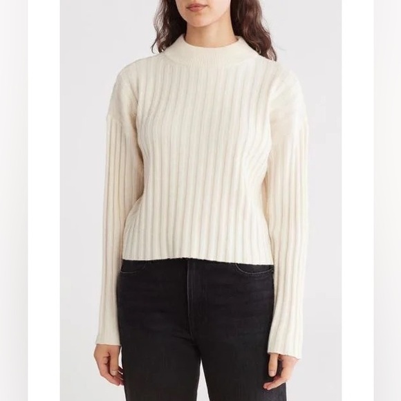 Madewell Sweaters - Madewell Cream Ribbed Mock Neck Crop Pullover Sweater Wool Blend Size XS